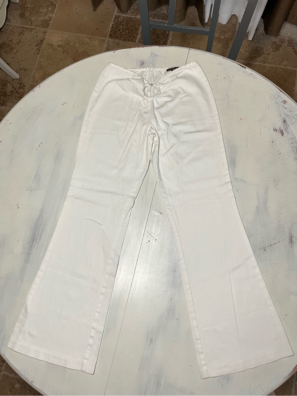 Vintage Baby Phat Y2K Low Rise White Flare Pants O-Ring Waist